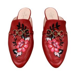 Kate Spade Canyon Red Leather Embroidered Mules size 9